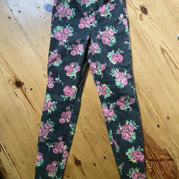 Guess Jeans 1981 3 Zip Crop Vintage Black Floral Roses Size 24 80s Y2K - Picture 10 of 15